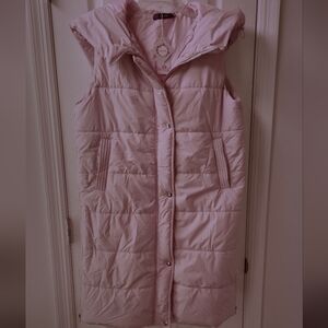 NWT - Leani Women's Light/Blush Pink Hooded Puffer Coat/Long Vest - Size Medium